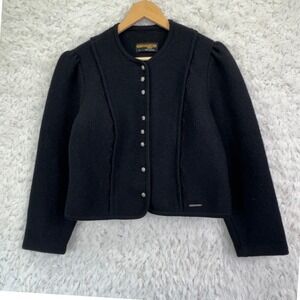 Geiger Tyrol Boiled Wool Jacket 44 VTG L Black Austrian Trachten Cardigan Blazer